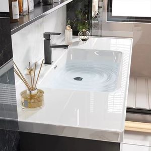 Apartment Home Use Modern White Design Basin Bathroom Cabinet Vanity Plywood with Copper Drainer - Product Image 3