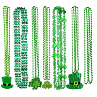 Collier perlé vert métallisé pour la Saint-Patrick, chaîne de perles trèfle, collier de fête irlandaise pour défilé et costume de festival - Grande Vente
