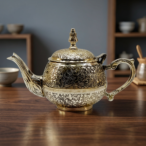Théière vintage en métal avec couvercle et poignée, pot à eau décoratif, bouilloire - Product Image 1
