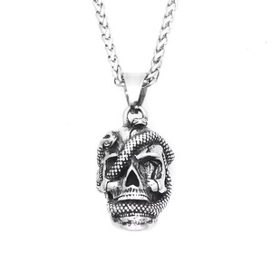 Yunnique Collier Tête de Mort avec Pendentif Serpent en Argent Tibétain, Chaîne de Pull Unisexe, Accessoire Cadeau - Product Image 5