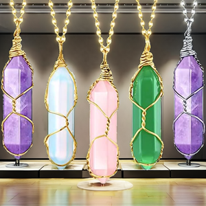 Hot Sale Natural Gemstone Crystal Necklace Gold Plated Copper Chain <b>Polished</b> Bullet Irregular Stone Healing Charm Fashion Trend - Product Image 2