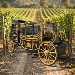 Charrette royale électrique noire et or de luxe avec cabine de conducteur séparée, chariot vintage sans chevaux pour occasions spéciales - Product Image 1