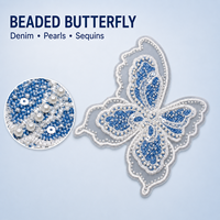 Applique papillon en jean bleu avec perles, breloques et paillettes, broderie à coudre pour décorer vestes, robes et sacs
