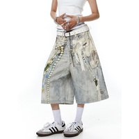Jean Baggy Américain Tendance Vintage avec Imprimé 3D Motif Ours, Dentelle et Chaîne de Perles – Personnalisable, Style Streetwear Punk