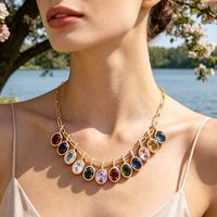 Pendentif ovale personnalisé avec 12 pierres de naissance, en acier inoxydable, incrustation géométrique de zircone cubique, placage sous vide, accessoires DIY