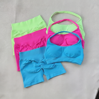 Ensemble de sport pour femme : Soutien-gorge dos nu et short froncé, ensemble 2 pièces sans couture pour yoga et fitness, tenue d'entraînement, logo personnalisé