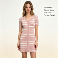 Robe boutonnée mi-longue à rayures jaunes en maille côtelée pour femme, personnalisable OEM & ODM, haute qualité, vente en gros - Haley Maxi