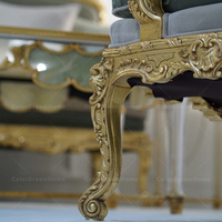 Fauteuil simple haut de gamme en velours vert foncé sculpté or, style baroque royal européen, pour villa de luxe et hall d'hôtel