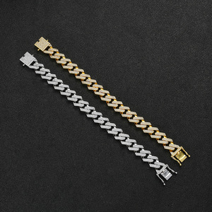 13Mm Tongue Button Head Rhombus Cuban <b>Bracelet</b>, Single Row Full of Zirconium Hip-hop <b>Bracelet</b> Tanjing Fashion Lijing Necklace - Product Image 1