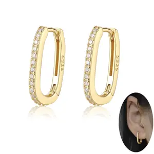 Minimalism NEW Fashion 925 Sterling Silver Oval Hoop Earrings 18K Gold Plated S925 Geometric Circle Earring Hinged Hoops Woman