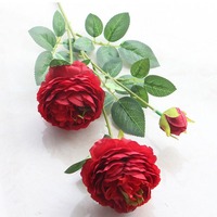 Fabrieksgroothandel Europese stijl 3-koppige zijden pioenrozen kunstbloemen huwelijksdecoratie met 3D-printtechniek