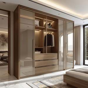 Armario de Esquina para Dormitorio de Madera Brillante Contemporáneo de Lujo con Diseño Independiente Ecológico y Puertas de Vidrio - Product Image 6