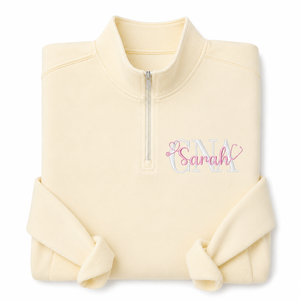 Felpa da Donna Personalizzata con Ricamo, Zip a un Quarto, Collo Alto, Invernale, con Logo - Product Image 1