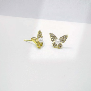 Boucles d'oreilles clous fines en argent sterling 925 plaqué or 14 carats, zircon, petites coquillages, papillons d'été, pour filles, vente en gros, pas cher - Product Image 3