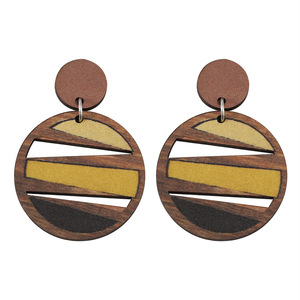 Pendientes de madera Pendientes colgantes redondos huecos geométricos para mujer Uionen 1114 - Product Image 5