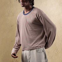 T-shirt rayé tendance pour homme OEM/ODM, manches longues, épaules tombantes, style Y2K streetwear, tricot décontracté, t-shirts oversize