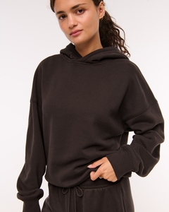 Sudadera con capucha Leduo personalizada para mujer, holgada, corta, color marrón sólido, informal, de manga larga - Product Image 2