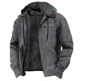 Giacca con Cappuccio Tinta Unita Stile Europeo e Americano, <span class=keywords><strong>Abbigliamento</strong></span> Casual da <span class=keywords><strong>Uomo</strong></span>, Giacca in Pile con Zip e Tasche - Product Image 6