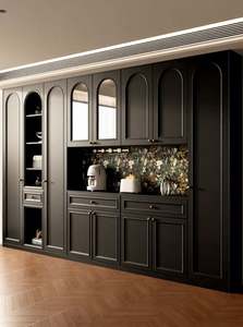 Armoire latérale en bois avec porte en verre incurvée de conception française, unité de rangement polyvalente pour salle à manger et espace de bureau - Product Image 2