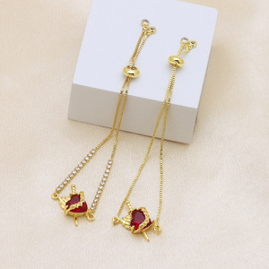 Bracciale regolabile HS152 placcato oro 18K <span class=keywords><strong>con</strong></span> zirconi rossi a forma di Cuore Sacro, Spada, Fiamma <span class=keywords><strong>e</strong></span> Amore, gioiello da donna - Product Image 2