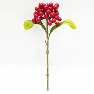 Giáng sinh quả mọng đỏ thân cây lá nhân tạo cây xanh Mini Berry STEM giáng sinh để trang trí