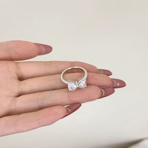 Bague Dylam en argent 925 avec zircon cubique 5A, design mignon, nœud papillon et double cœur, pour mariage, fiançailles, promesse, mariée, usage quotidien - Product Image 4