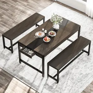 Tribesigns 63 Inch Kitchen Breakfast Lunch Dining Table with 2 Benches Sided Drawer for Home Furniture