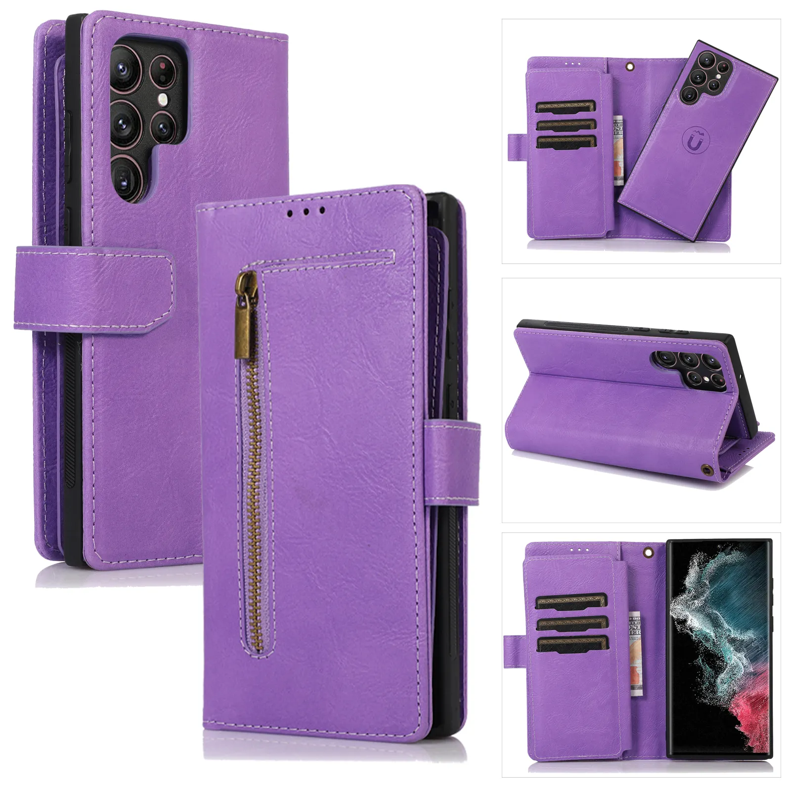 Luxury Inspired Card With Zipper Folio Book Phone Cover for Samsung S23 S22Ultra Note 20 Leather Flip Wallet Case