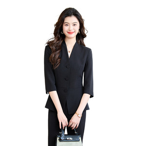 Women's Burgundy Suit Set Three Quarter Sleeve Polyester Anti Wrinkle Office Lady <b>Work</b> Attire Spring 2025 - Product Image 5