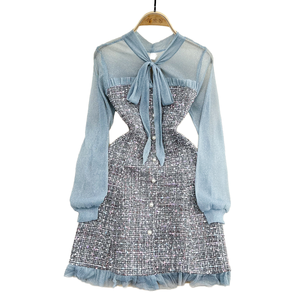 Autunno formale impero abito piccola fragranza papillon in Tweed Tweed tessuto in Chiffon traspirante tessuto lavabile <span class=keywords><strong>XL</strong></span> tessuto - Product Image 1