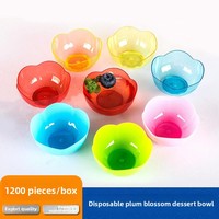 Bols à dessert jetables en plastique PS en forme de fleur de prunier, diamètre 66 mm, colorés, transparents, pour poudings et coupes à glace
