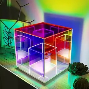 ホリデーバーレストランナイトライトテーブルランプ用に導かれた新しいデザインの魔法のアクリルキューブ3Dパーティーライト
