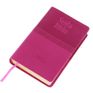خدمة طباعة biblia Santa Reina Valera bible مخصصة من جلد البولي يوريثلين والكتاب المقدس الاسبانية بحواف ذهبية