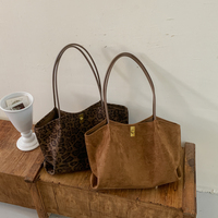Grand sac fourre-tout rétro en daim pour femmes avec petite pochette séparée, plusieurs couleurs disponibles, y compris le motif léopard, idéal pour le bureau et les trajets quotidiens