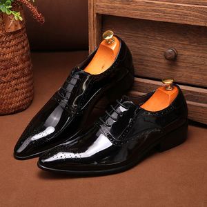 2025 Latest Model Embroidered <b>Pointed</b> Shiny Genuine Leather Lace-Up Breathable Anti-Slip Lightweight Fashionable Business - Product Image 4