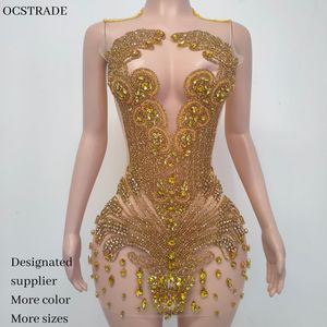 Ocstrade Abito <span class=keywords><strong>Mini</strong></span> da Donna Personalizzato di Lusso con Strass, <span class=keywords><strong>Vestito</strong></span> Sexy Aderente <span class=keywords><strong>Trasparente</strong></span> con Diamanti, Abito da Club con Strass per Compleanno - Product Image 1