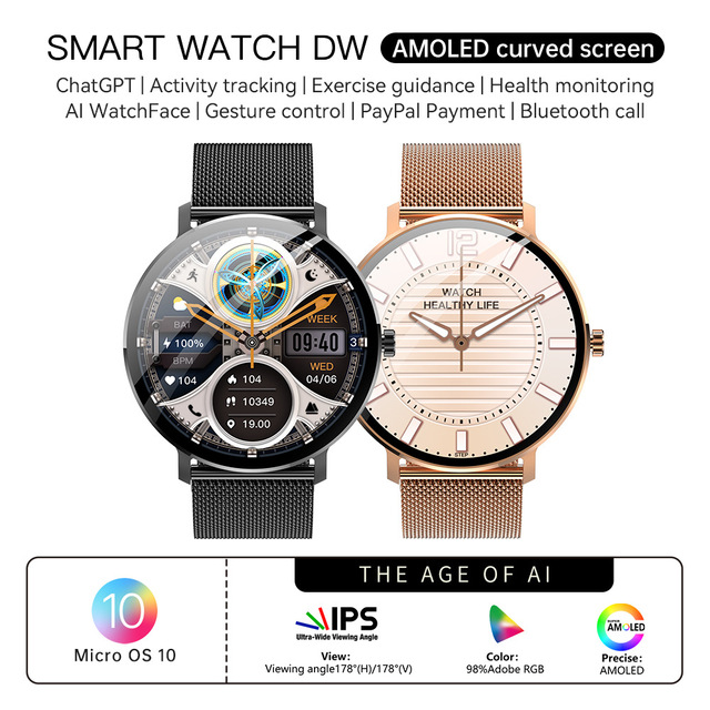 Unisex AR Smart Watch 1.32" Curved AMOLED HD Display, WhatsApp Message Reply NFC Quick Payment All-Day Health Monitoring
