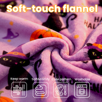 Couverture en polaire flanelle pour Halloween, motif chat noir et citrouille, impression personnalisée, douce et chaude, pour canapé, décoration de fêtes