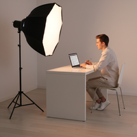 Simock 150W Éclairage de studio ultra-silencieux à haute luminosité avec écran LCD portable et boîte à lumière octogonale de 90 cm pour créateurs de contenu