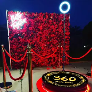 शादी पार्टी कार्यक्रमों के लिए मुफ्त कस्टम लोगो 360 बूथ संलग्नक बैकड्रॉप कैमरा 360 फोटो बूथ बैकड्रॉप