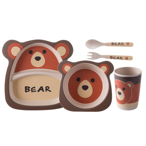 Ensemble de <span class=keywords><strong>vaisselle</strong></span> pour enfants en fibre de <span class=keywords><strong>bambou</strong></span> bol de dessin animé créatif assiette divisée cuillère fourchette tasse cinq pièces cadeau <span class=keywords><strong>vaisselle</strong></span> - Product Image 6