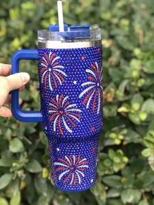 Vasos Térmicos de Doble Pared con Aislamiento al Vacío, con Diseño de Bandera Patriótica con Pedrería, de Acero Inoxidable de 40oz, para el Día de la Independencia - Product Image 5