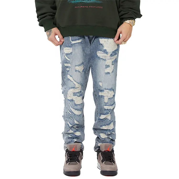 Finch Garment Street Wear Baggy Ripped Jeans Men High Quality Custom Distressed Denim Jeans Pants