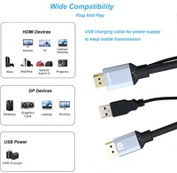 Câble HDMI bidirectionnel 4K60Hz vers DisplayPort avec câble d'alimentation USB pour PS5 Switch Desktop
