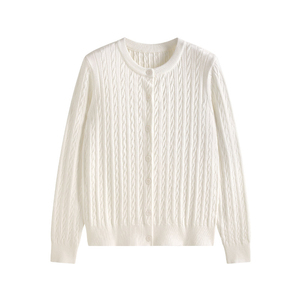<strong>Navy</strong> Crew Neck <strong>Cardigan</strong> Pure Cashmere Knit Cable Outerwear <strong>Cardigan</strong> - Product Image 4