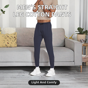 Pantalones Deportivos de Hombre de Pierna Recta de Alta Calidad, 100% Algodón, Ligeros, Elásticos, Casuales, Antiarrugas, Transpirables, Teñido Liso - Product Image 2