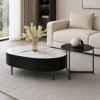 Table basse moderne haut de gamme avec plateau en marbre miroir et cadre en bois, design durable, meubles de salon