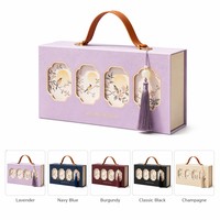 Scatola Regalo per Mooncake Personalizzata con Basso MOQ, Manico in Pelle OEM, Finestra con Lamina d'Oro, Confezione di Lusso Direttamente dalla Fabbrica