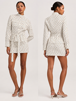 Vestido Camisero Mini de Manga Larga con Cuello Alto y Estampado de Lunares en Crema y Negro, Nueva Colección de Verano 2026, Gran Venta en EE. UU. y Australia