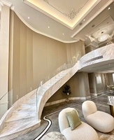 Escalier en colimaçon en marbre courbé - Escaliers en pierre naturelle blanc pur pour villa moderne, hall d'hôtel, design intérieur/extérieur de luxe